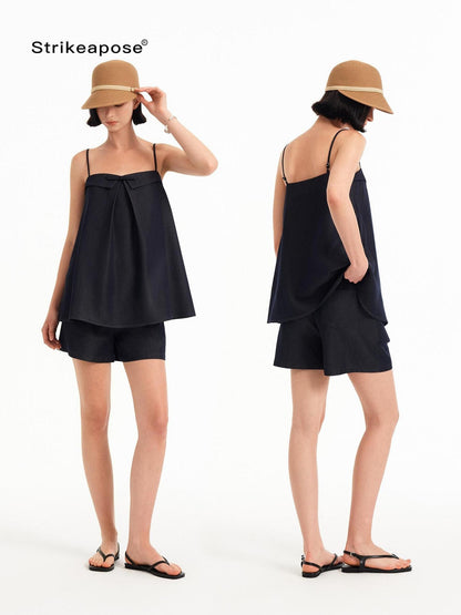 STRIKE A POSE Bow Aline Camisole Loose Shorts Women&