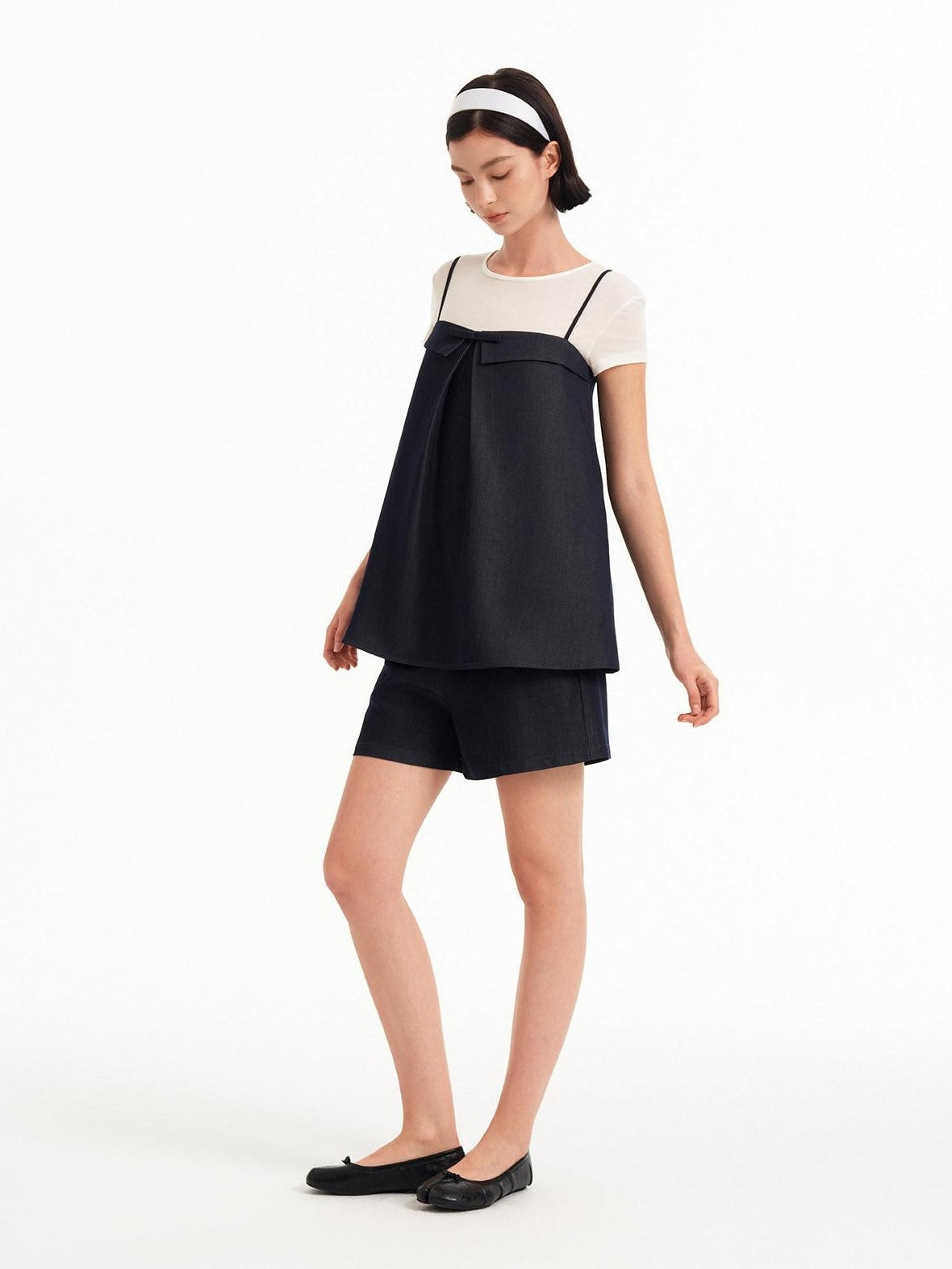 STRIKE A POSE Bow Aline Camisole Loose Shorts Women&