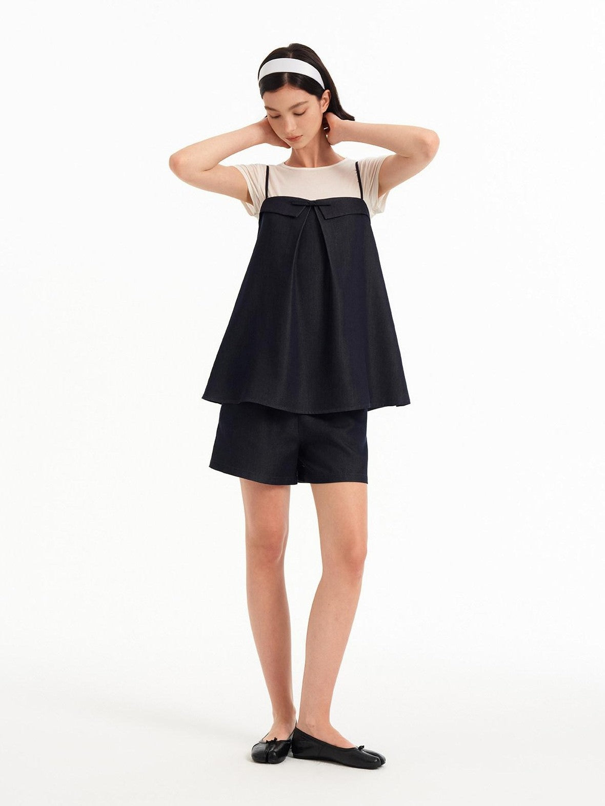 STRIKE A POSE Bow Aline Camisole Loose Shorts Women&