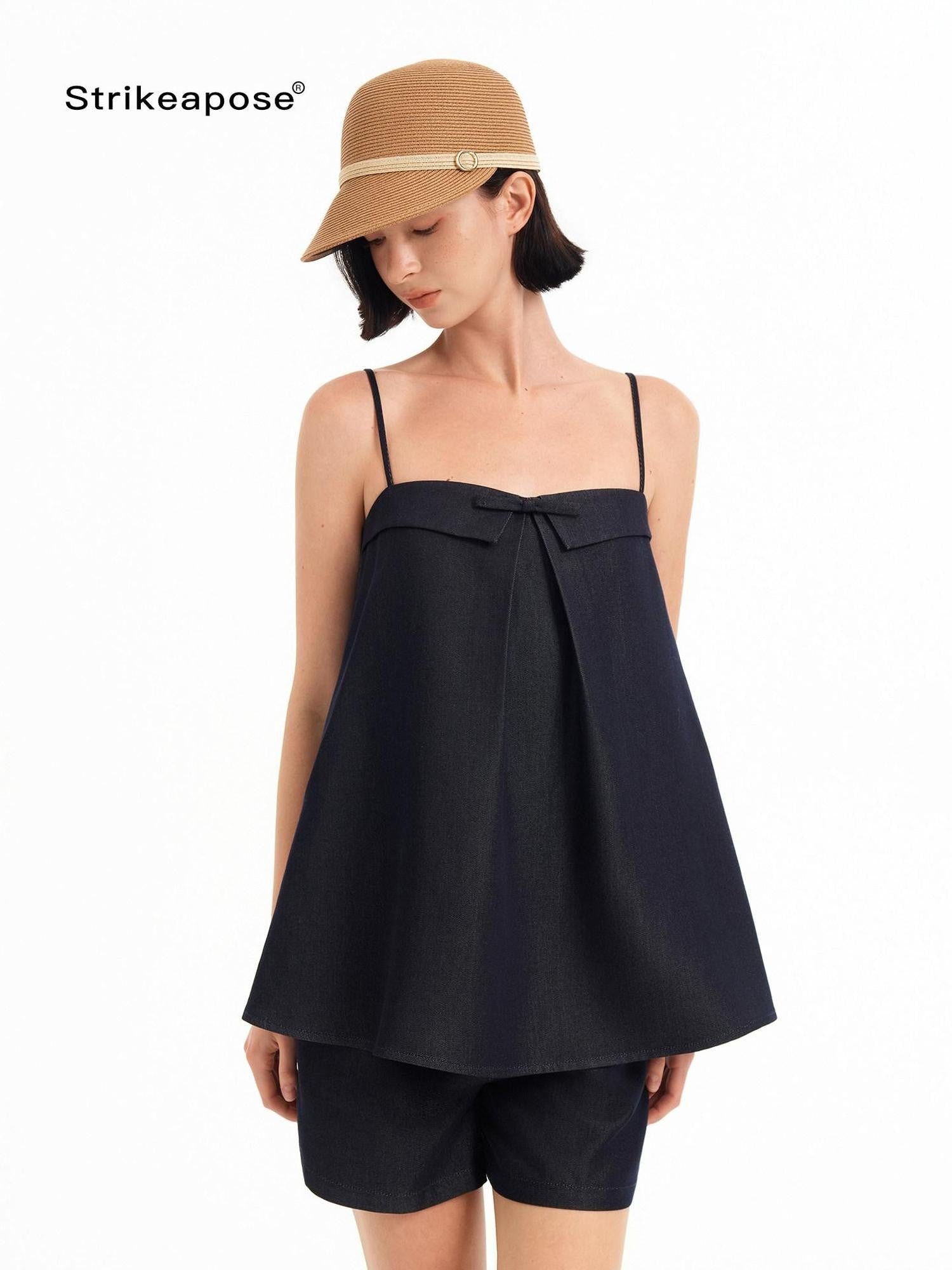 STRIKE A POSE Bow Aline Camisole Loose Shorts Women&