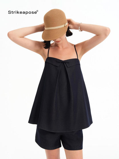 STRIKE A POSE Bow Aline Camisole Loose Shorts Women&
