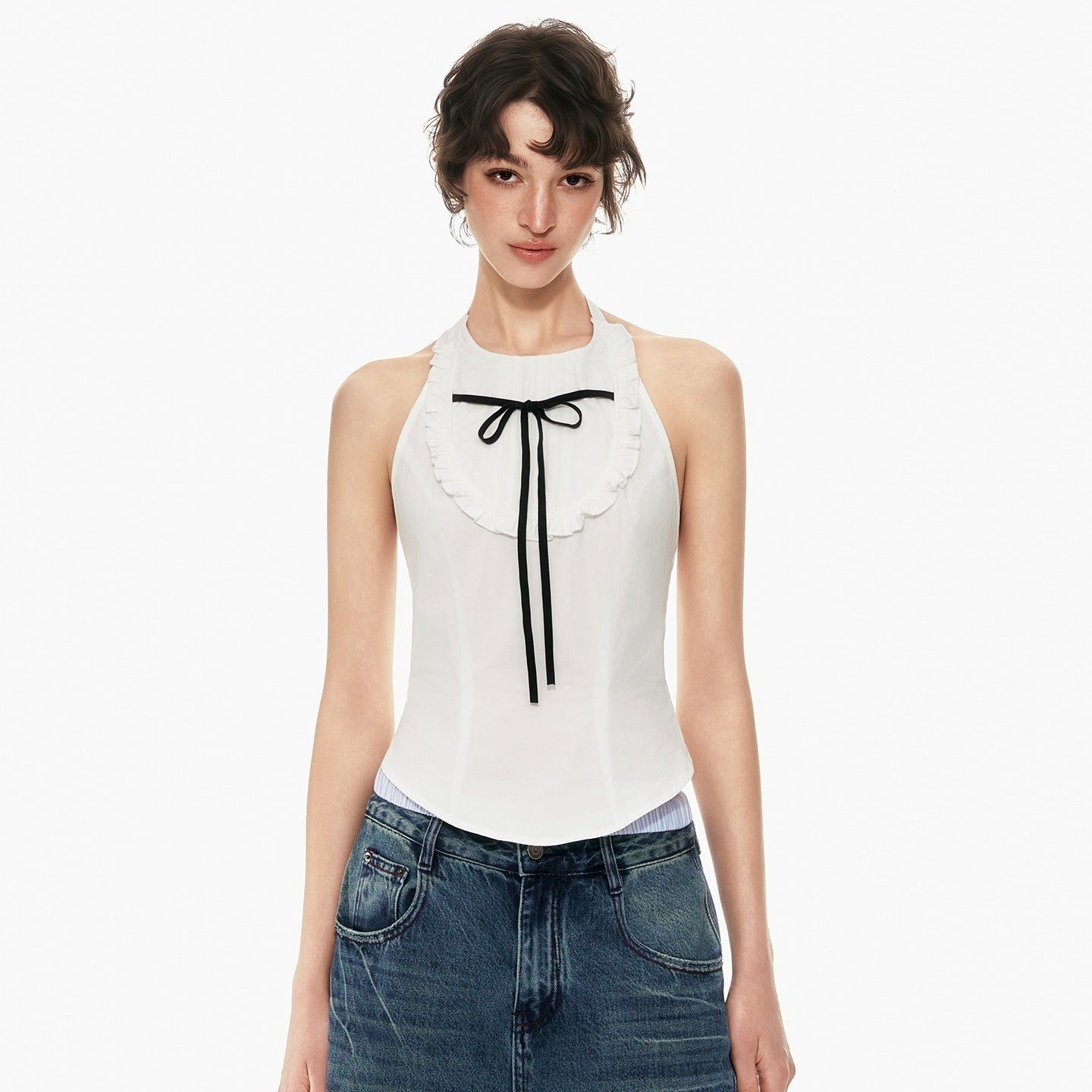 STRIKE_A_POSE_Bow_Tie_Tucked_Backless_Cropped_Slim_Waist_Women&