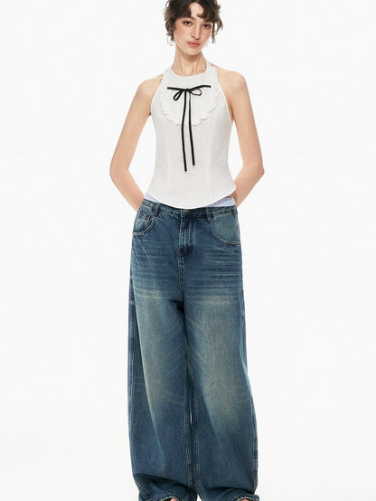 STRIKE A POSE Bow Tie Tucked Backless Cropped Slim Waist Women&