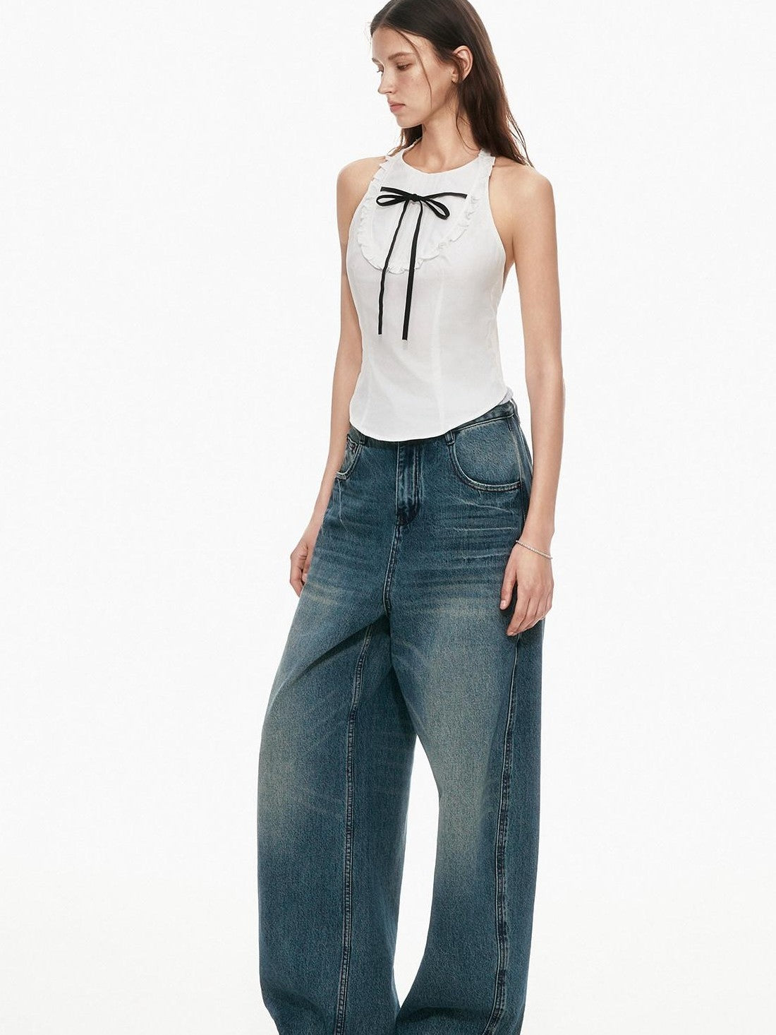 STRIKE A POSE Bow Tie Tucked Backless Cropped Slim Waist Women&