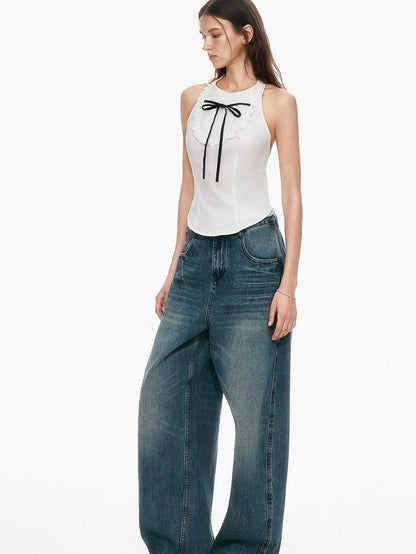 STRIKE A POSE Bow Tie Tucked Backless Cropped Slim Waist Women&