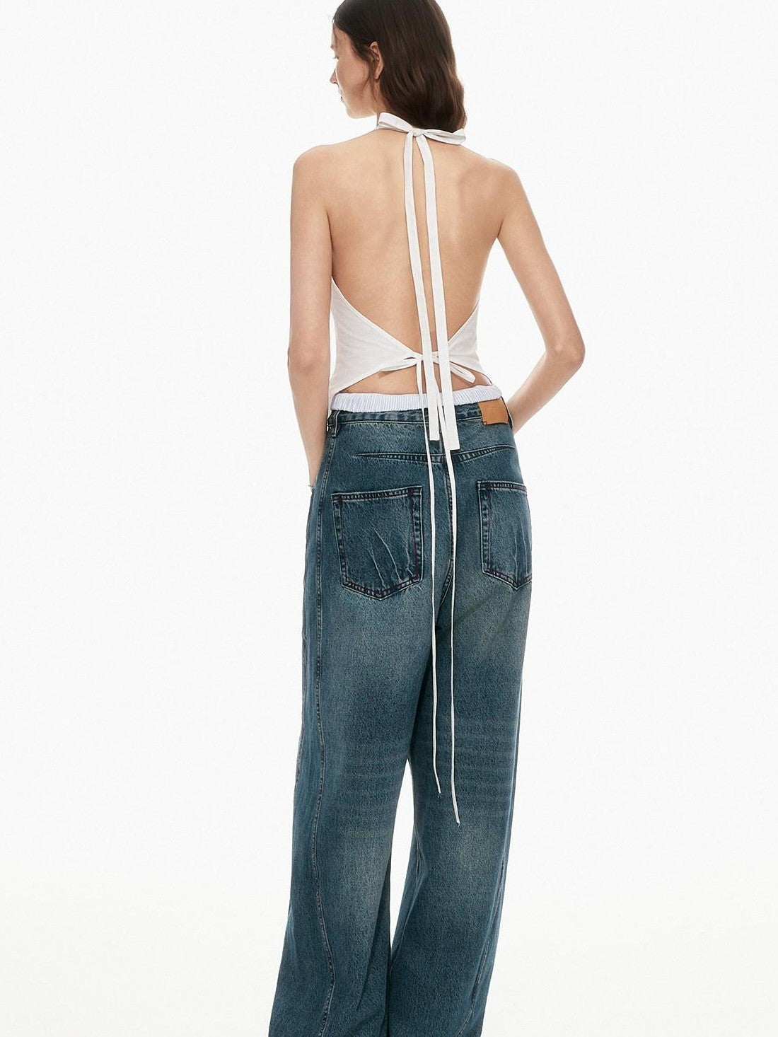 STRIKE A POSE Bow Tie Tucked Backless Cropped Slim Waist Women&