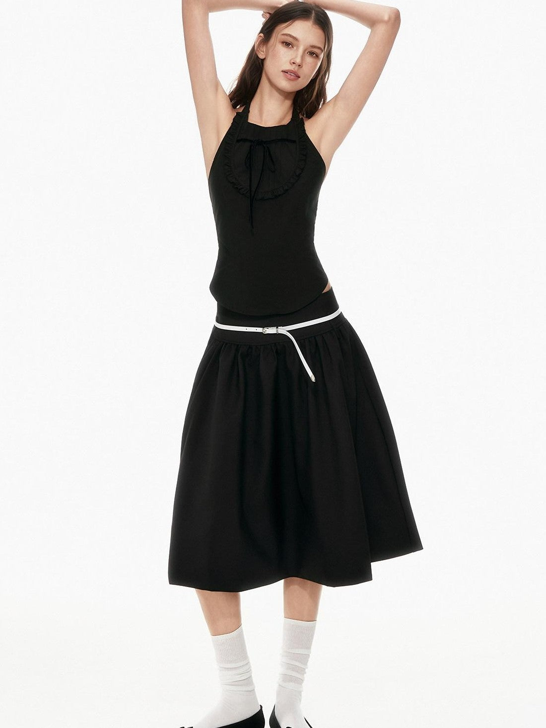 STRIKE A POSE Bow Tie Tucked Backless Cropped Slim Waist Women&