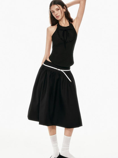 STRIKE A POSE Bow Tie Tucked Backless Cropped Slim Waist Women&