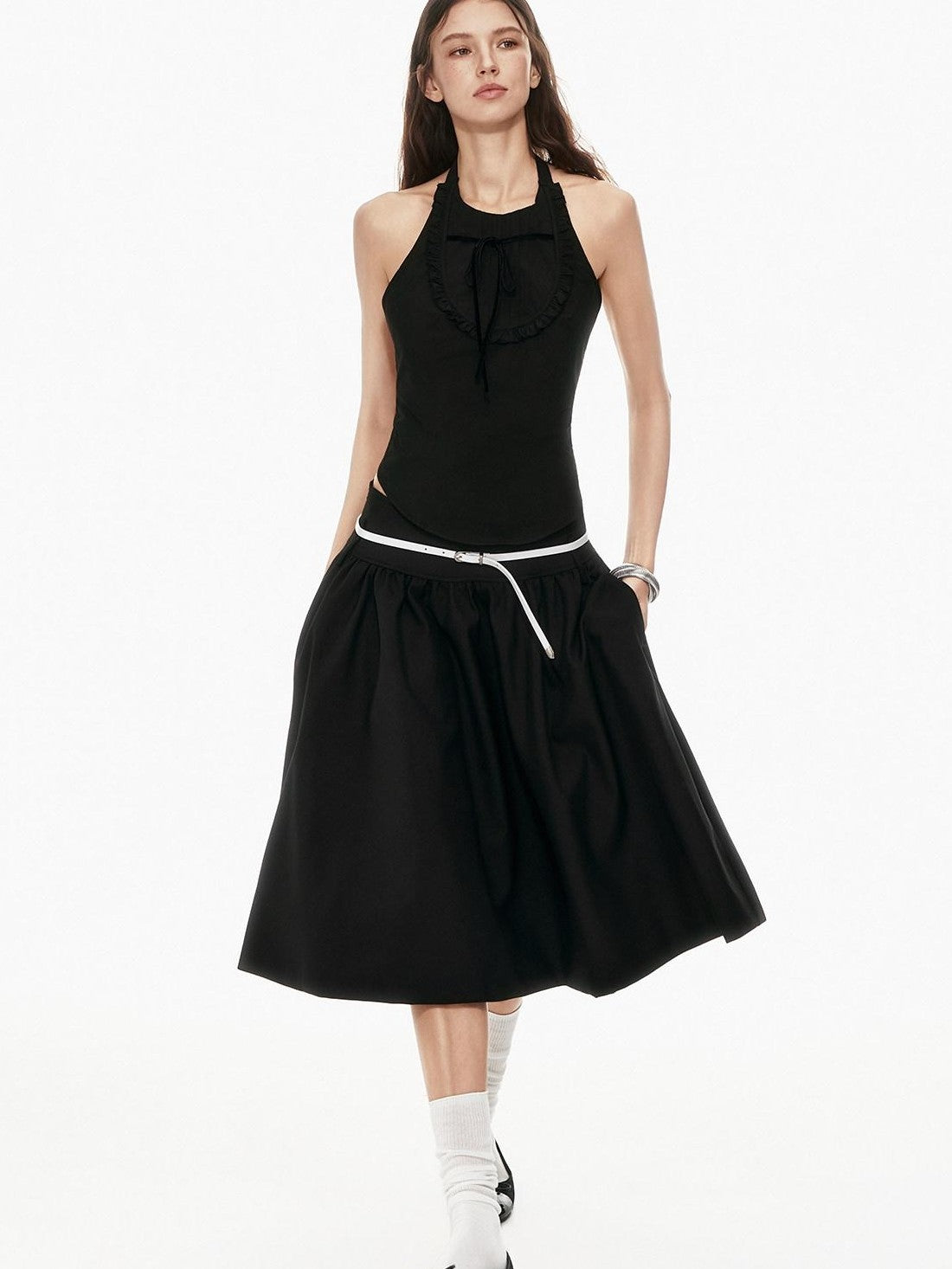 STRIKE A POSE Bow Tie Tucked Backless Cropped Slim Waist Women&