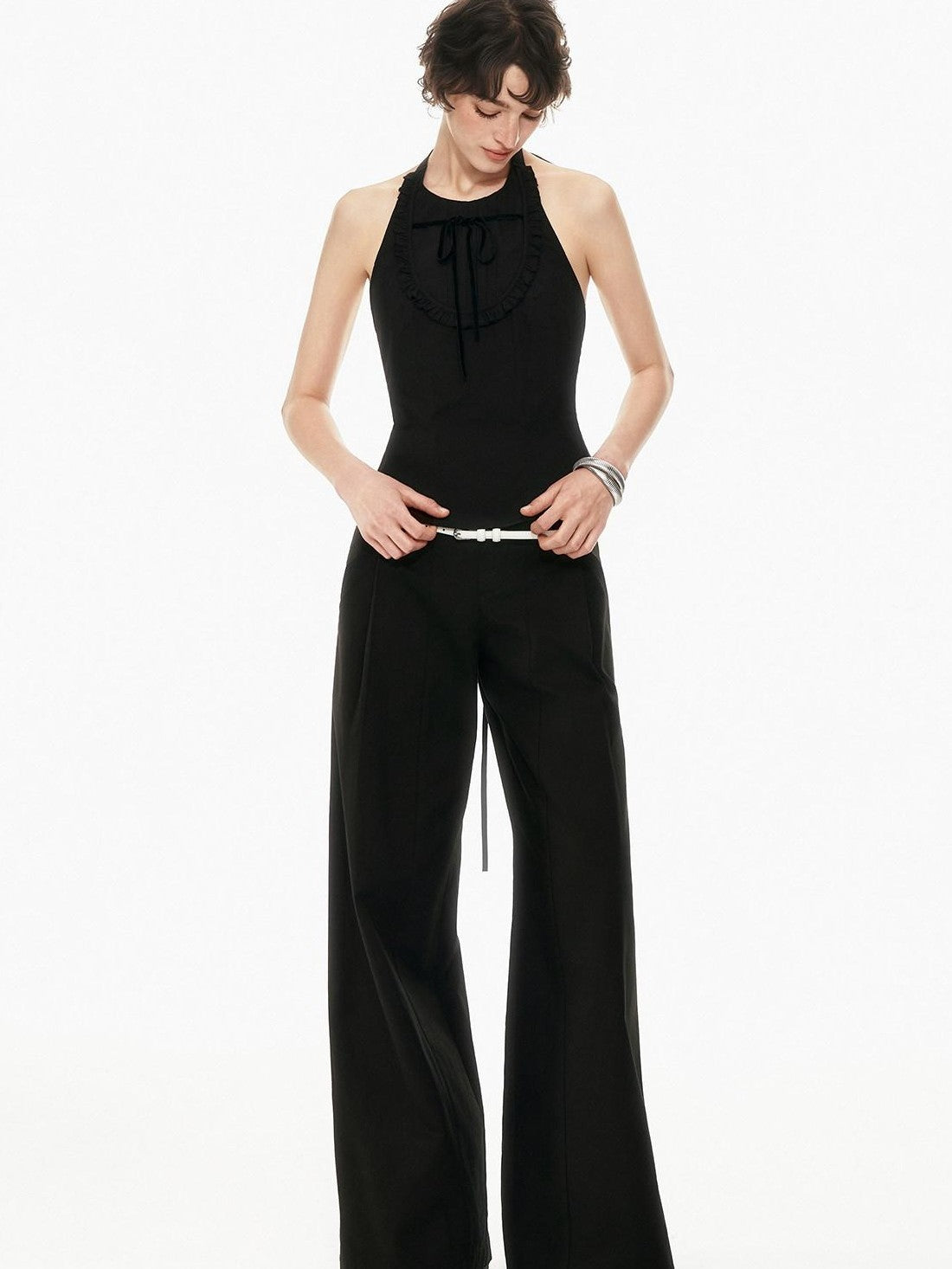 STRIKE A POSE Bow Tie Tucked Backless Cropped Slim Waist Women&