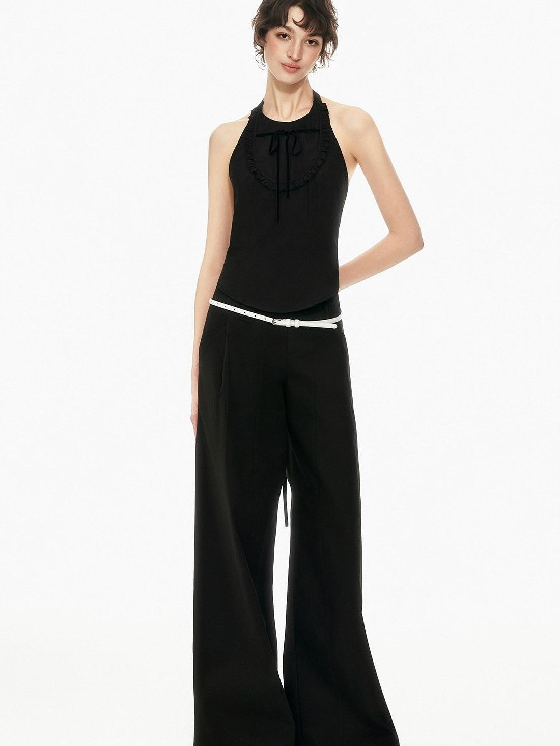 STRIKE A POSE Bow Tie Tucked Backless Cropped Slim Waist Women&