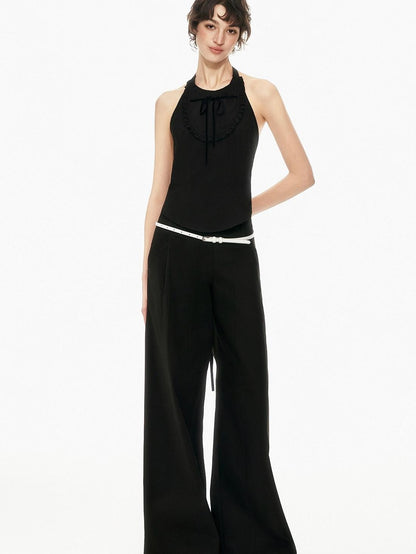 STRIKE A POSE Bow Tie Tucked Backless Cropped Slim Waist Women&