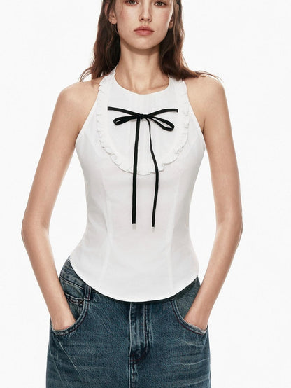 STRIKE A POSE Bow Tie Tucked Backless Cropped Slim Waist Women&