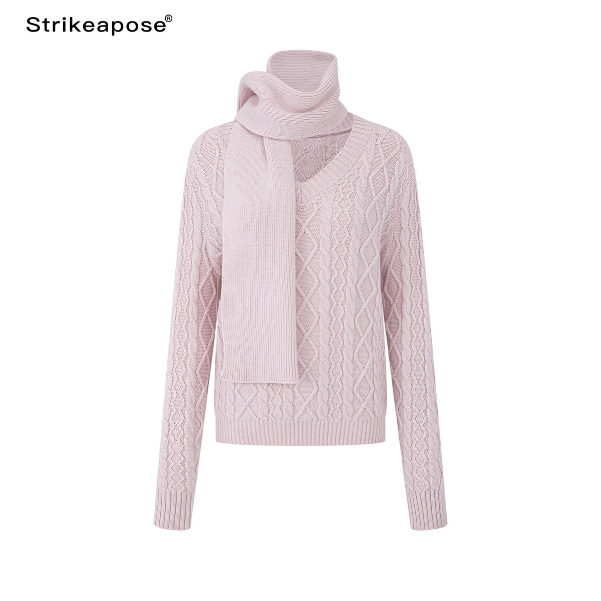 STRIKE_A_POSE_Cable_Knit_Argyle_V-neck_Wool_Blend_Loose_Fit_Women&