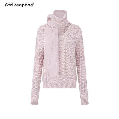 STRIKE_A_POSE_Cable_Knit_Argyle_V-neck_Wool_Blend_Loose_Fit_Women&