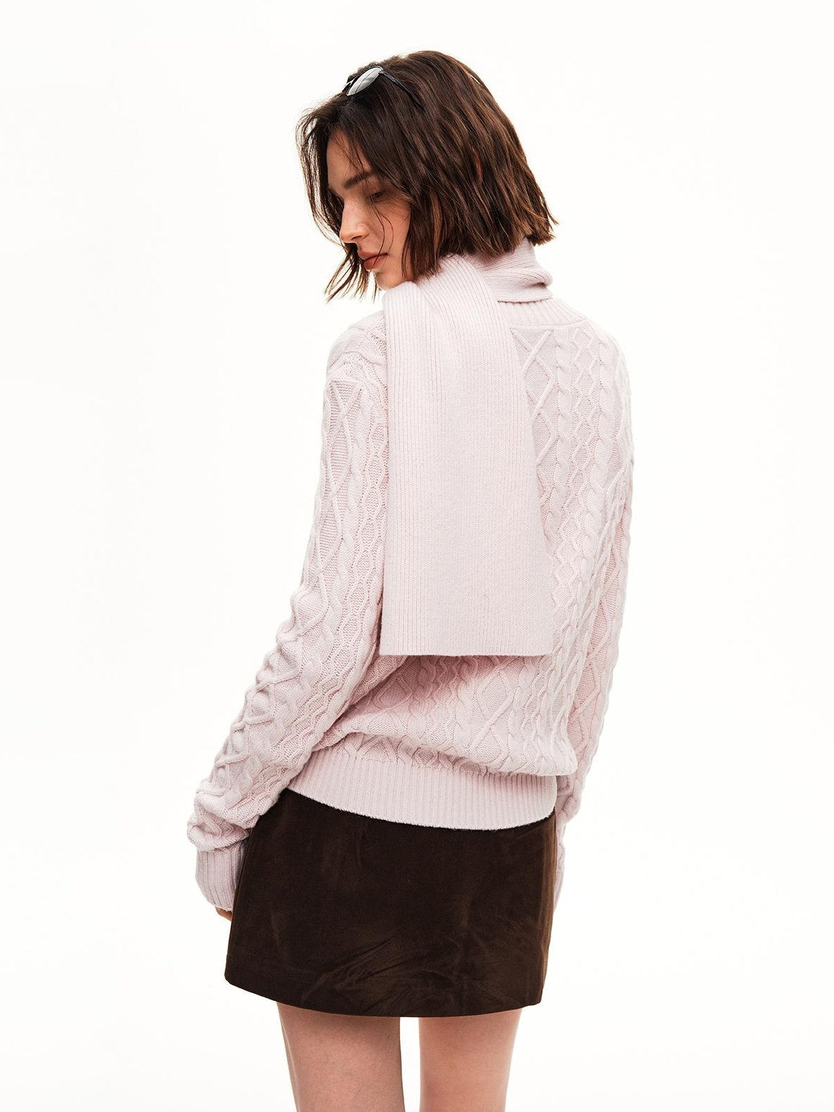 STRIKE A POSE Cable Knit Argyle V-neck Wool Blend Loose Fit Women&