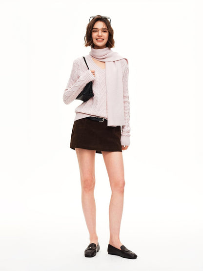 STRIKE A POSE Cable Knit Argyle V-neck Wool Blend Loose Fit Women&