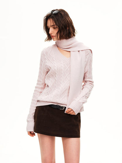 STRIKE A POSE Cable Knit Argyle V-neck Wool Blend Loose Fit Women&