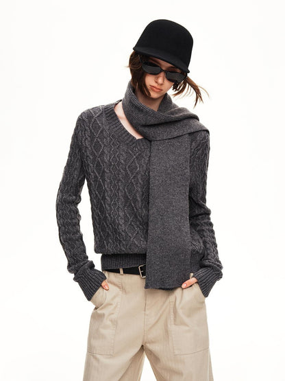 STRIKE A POSE Cable Knit Argyle V-neck Wool Blend Loose Fit Women&