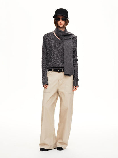 STRIKE A POSE Cable Knit Argyle V-neck Wool Blend Loose Fit Women&