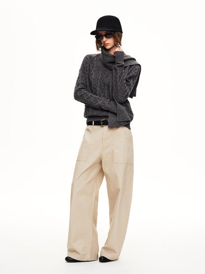 STRIKE A POSE Cable Knit Argyle V-neck Wool Blend Loose Fit Women&