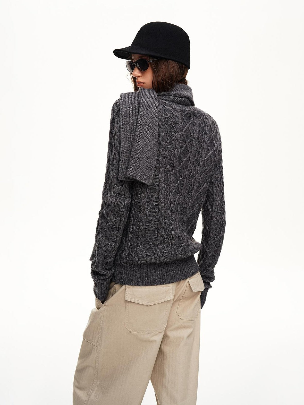 STRIKE A POSE Cable Knit Argyle V-neck Wool Blend Loose Fit Women&