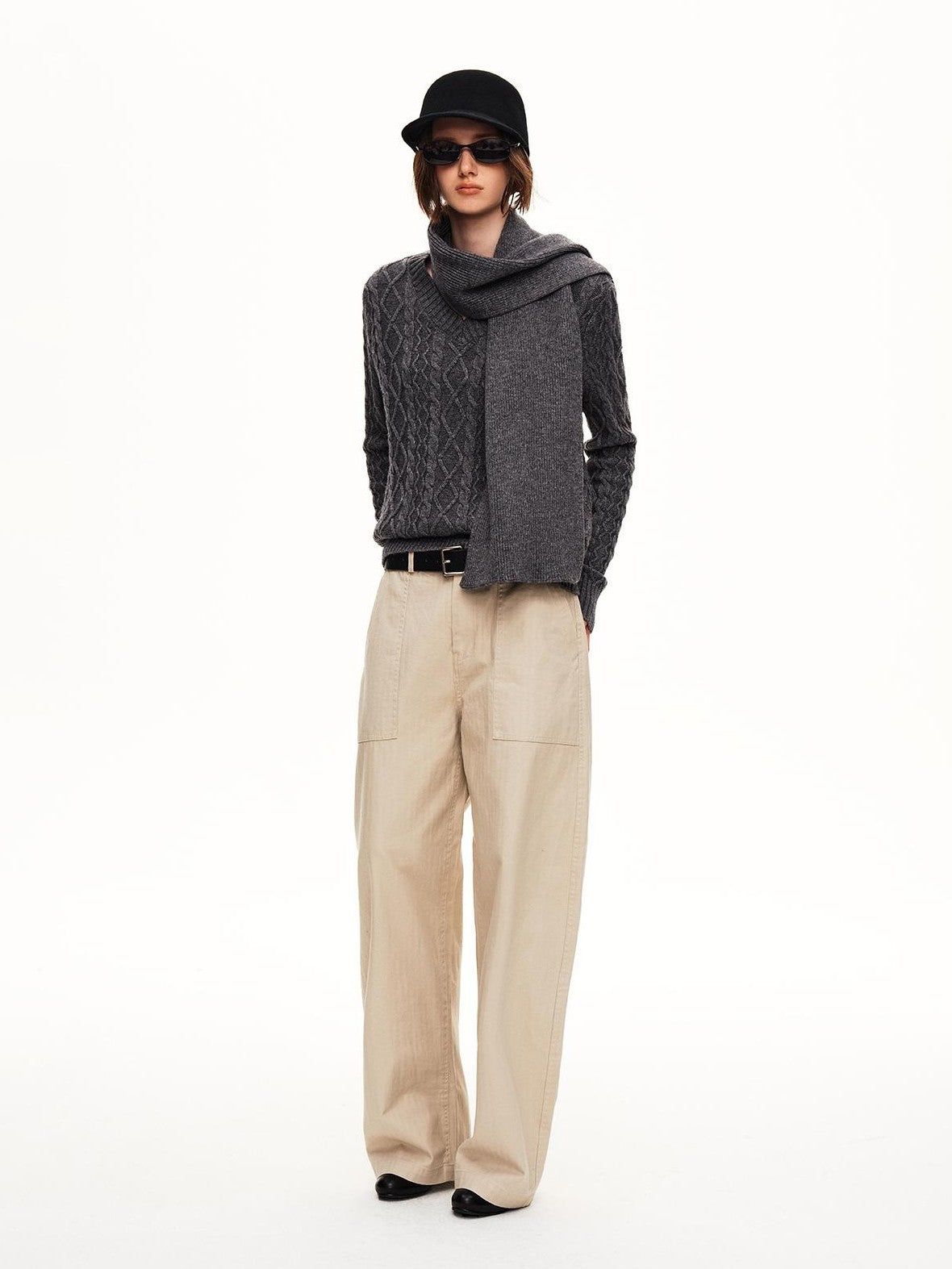 STRIKE A POSE Cable Knit Argyle V-neck Wool Blend Loose Fit Women&