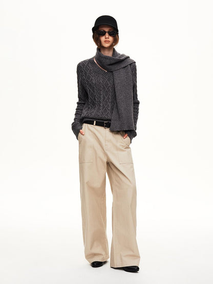 STRIKE A POSE Cable Knit Argyle V-neck Wool Blend Loose Fit Women&