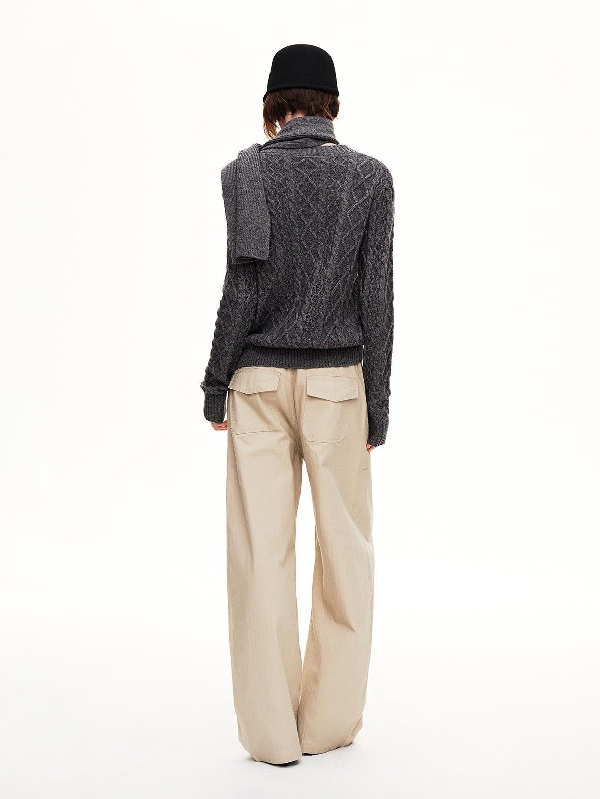 STRIKE A POSE Cable Knit Argyle V-neck Wool Blend Loose Fit Women&