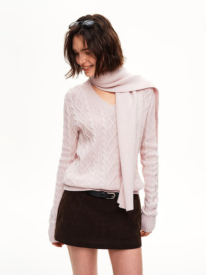 STRIKE A POSE Cable Knit Argyle V-neck Wool Blend Loose Fit Women&