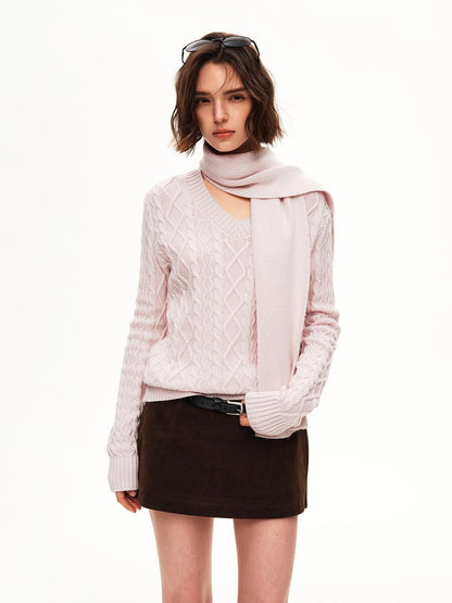 STRIKE A POSE Cable Knit Argyle V-neck Wool Blend Loose Fit Women&