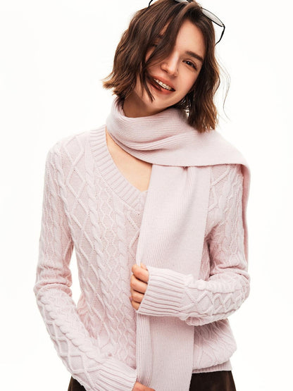 STRIKE A POSE Cable Knit Argyle V-neck Wool Blend Loose Fit Women&