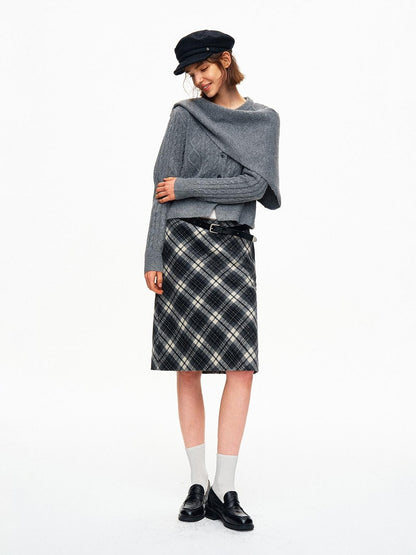 STRIKE A POSE Cable Knit Asymmetric Drape Collar Slim Fit Cropped Women&