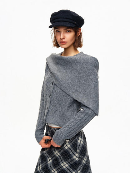 STRIKE A POSE Cable Knit Asymmetric Drape Collar Slim Fit Cropped Women&