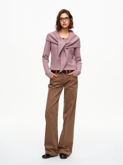 STRIKE A POSE Cable Knit Asymmetric Drape Collar Slim Fit Cropped Women&