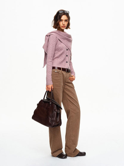 STRIKE A POSE Cable Knit Asymmetric Drape Collar Slim Fit Cropped Women&