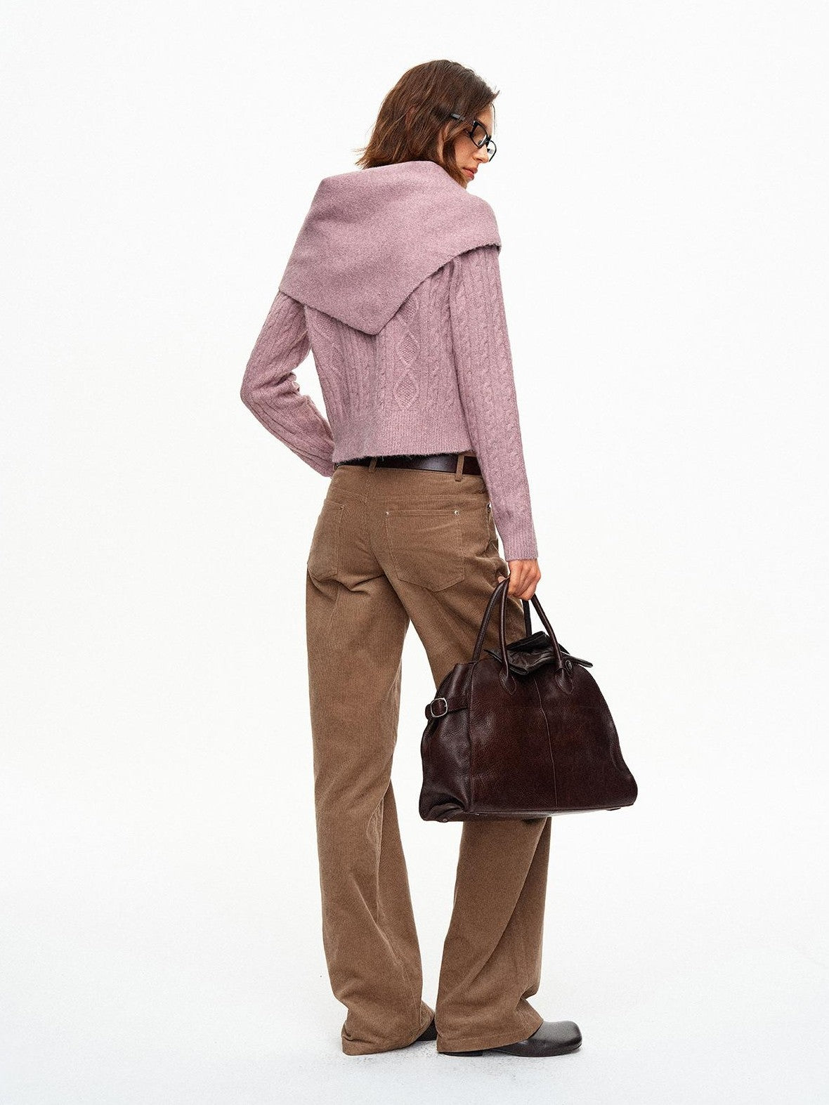 STRIKE A POSE Cable Knit Asymmetric Drape Collar Slim Fit Cropped Women&