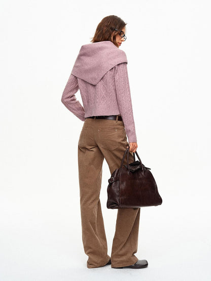 STRIKE A POSE Cable Knit Asymmetric Drape Collar Slim Fit Cropped Women&