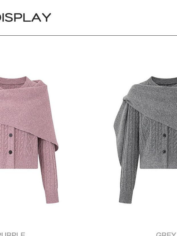 STRIKE A POSE Cable Knit Asymmetric Drape Collar Slim Fit Cropped Women&