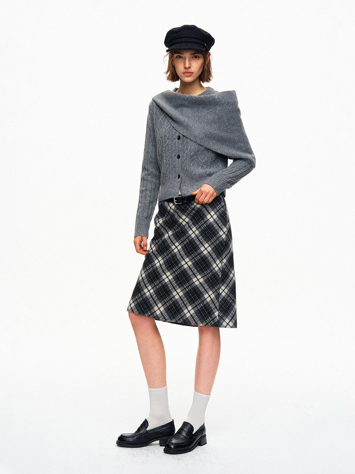 STRIKE A POSE Cable Knit Asymmetric Drape Collar Slim Fit Cropped Women&