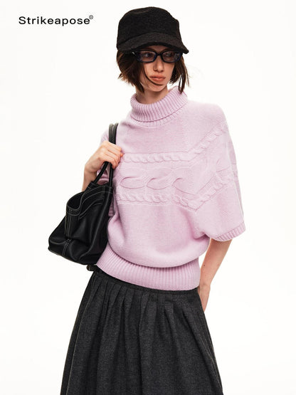 STRIKE A POSE Cable Knit Jacquard Loose Fit Short Sleeve Women&