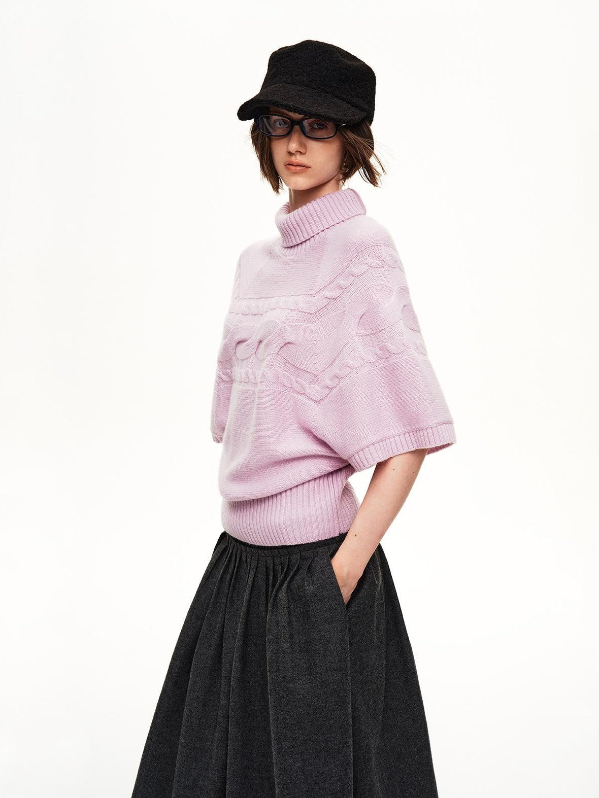STRIKE A POSE Cable Knit Jacquard Loose Fit Short Sleeve Women&
