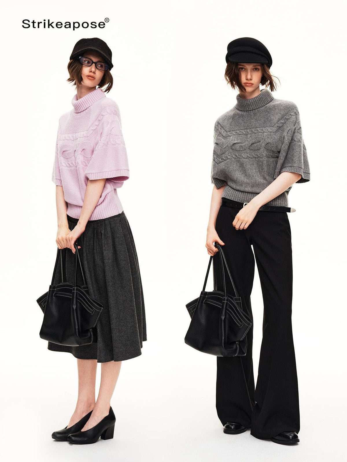 STRIKE A POSE Cable Knit Jacquard Loose Fit Short Sleeve Women&