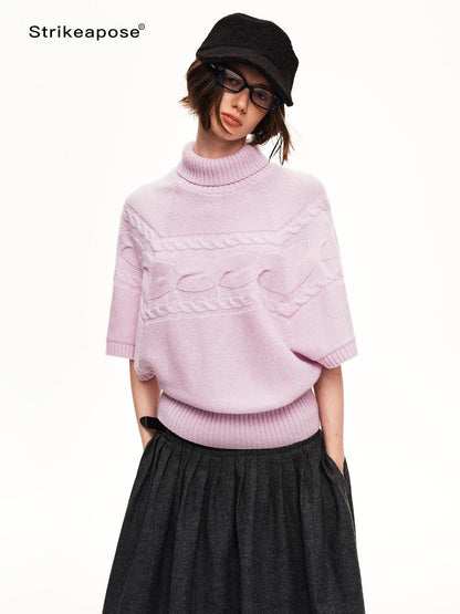STRIKE A POSE Cable Knit Jacquard Loose Fit Short Sleeve Women&