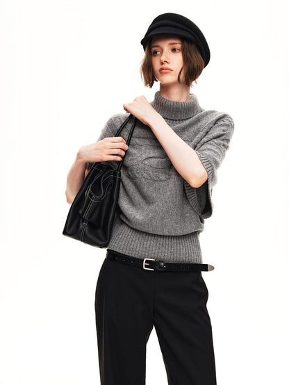 STRIKE A POSE Cable Knit Jacquard Loose Fit Short Sleeve Women&