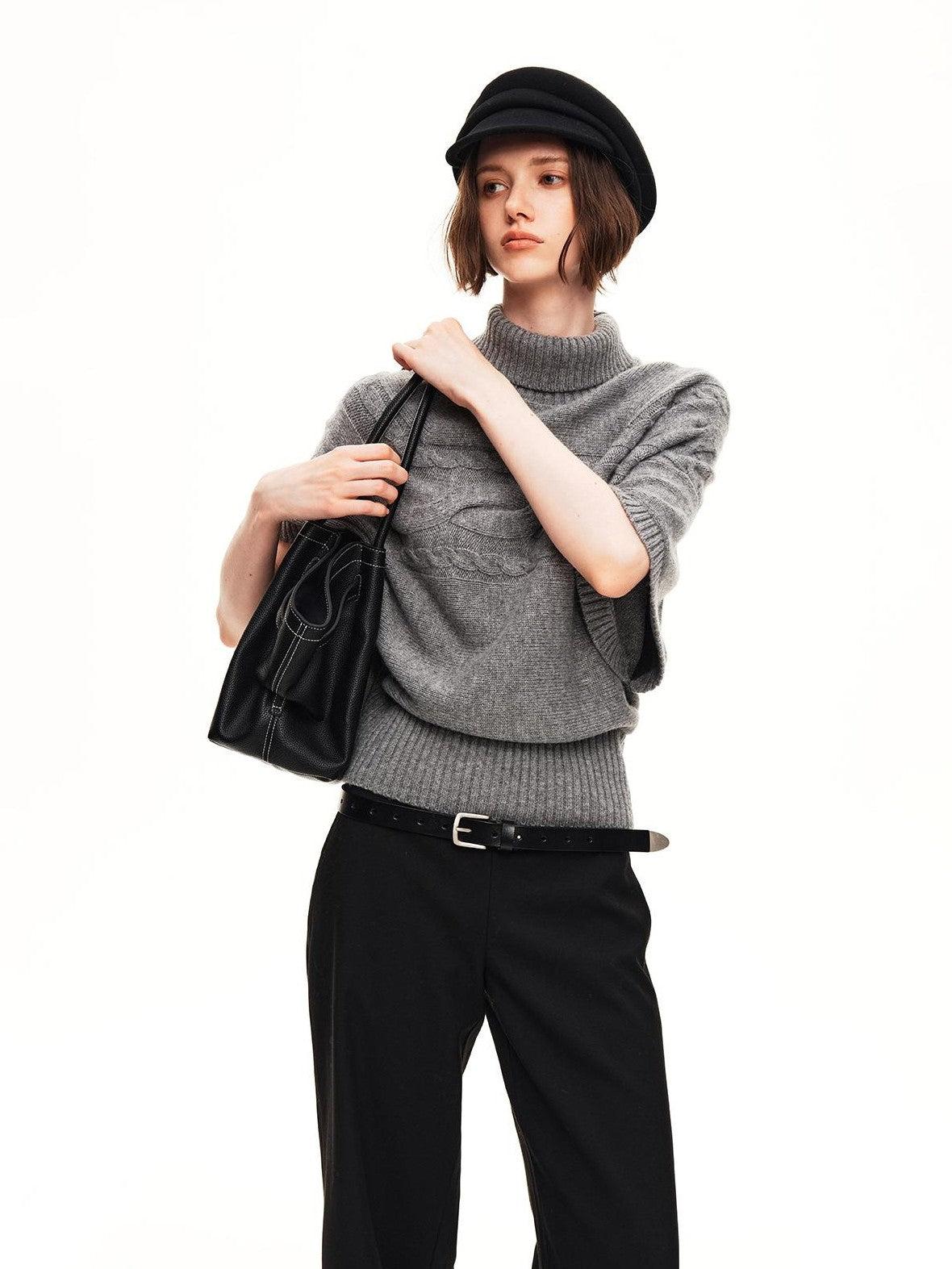 STRIKE A POSE Cable Knit Jacquard Loose Fit Short Sleeve Women&