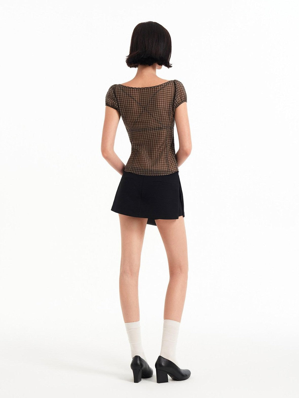 STRIKE A POSE Checked Cutout Bow Square Neck Women&