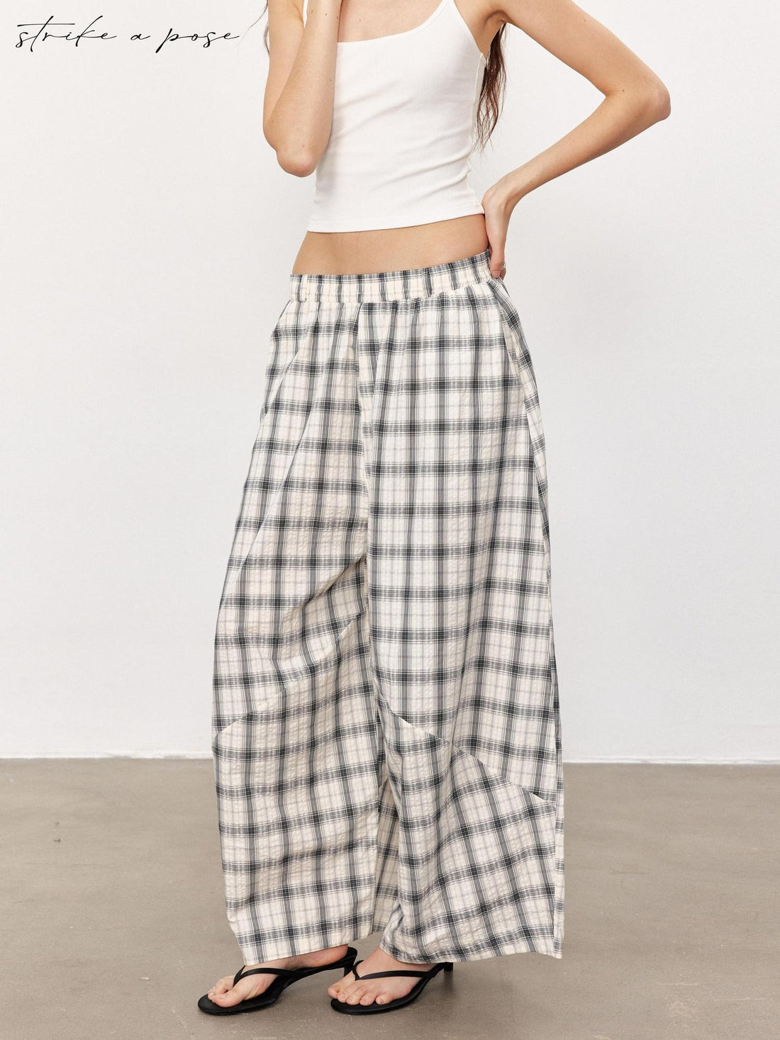 STRIKE A POSE Checked Parachute High Waist Elastic Women&
