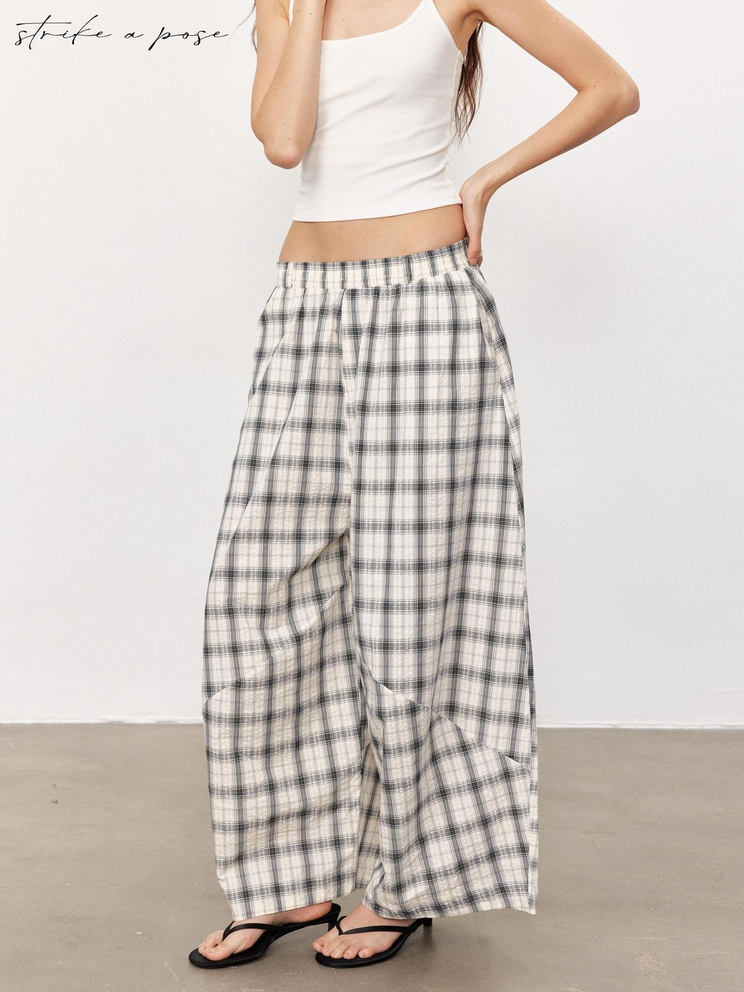STRIKE A POSE Checked Parachute High Waist Elastic Women&