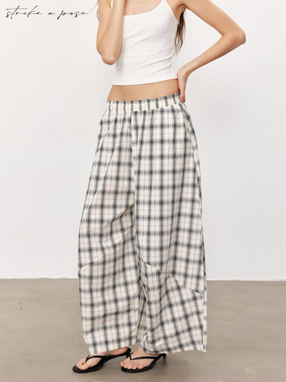 STRIKE A POSE Checked Parachute High Waist Elastic Women&